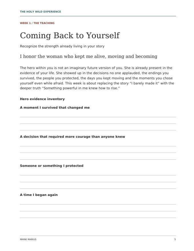 Sample page: Week 1 teaching, Coming Back to Yourself
