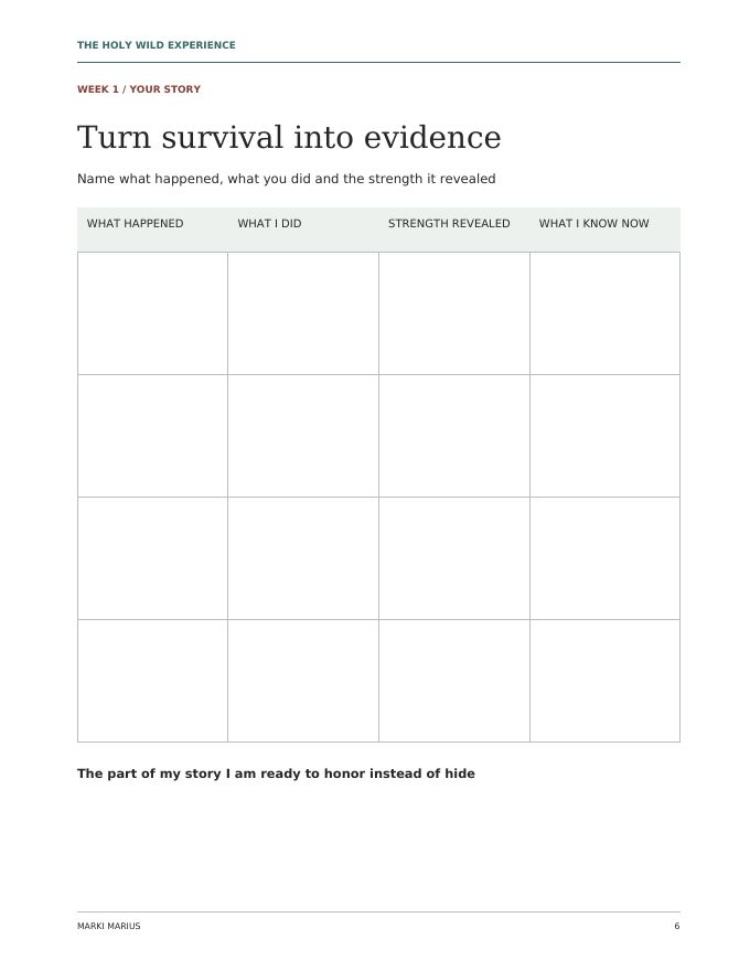 Sample page: Week 1 exercise, Turn survival into evidence